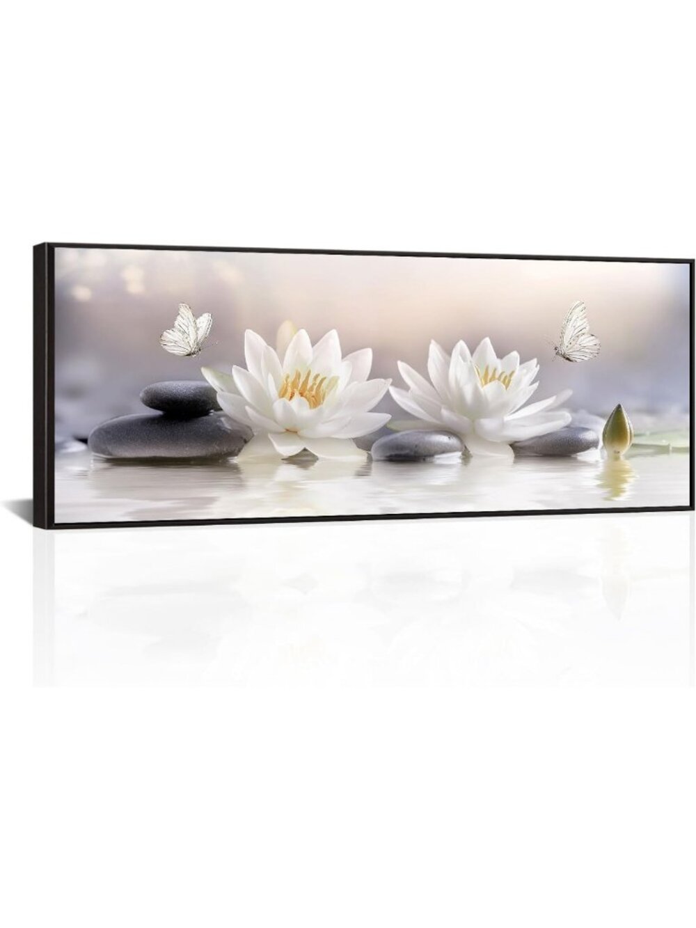 Zen Wall Art - White Lotus Flowers & Stones, Calm Spa Decor, Relaxing Meditation